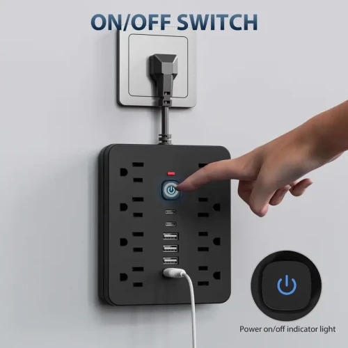 Multi-functional Power Strip With Switch And Surge Protection. Equipped With 8 Power Outlets, 4 USB And 2 TYPE-C. 14-in-1 Power Outlet For Office, Home And Travel