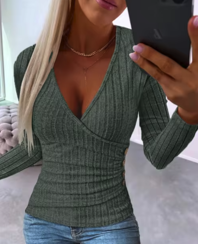 Elegant Deep V-neck Long-sleeved Slim Knitted – photo 4 of 4