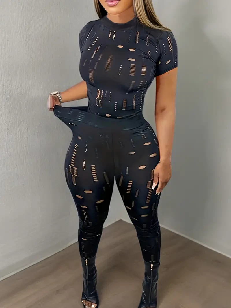 Solid Ripped Two-piece Set