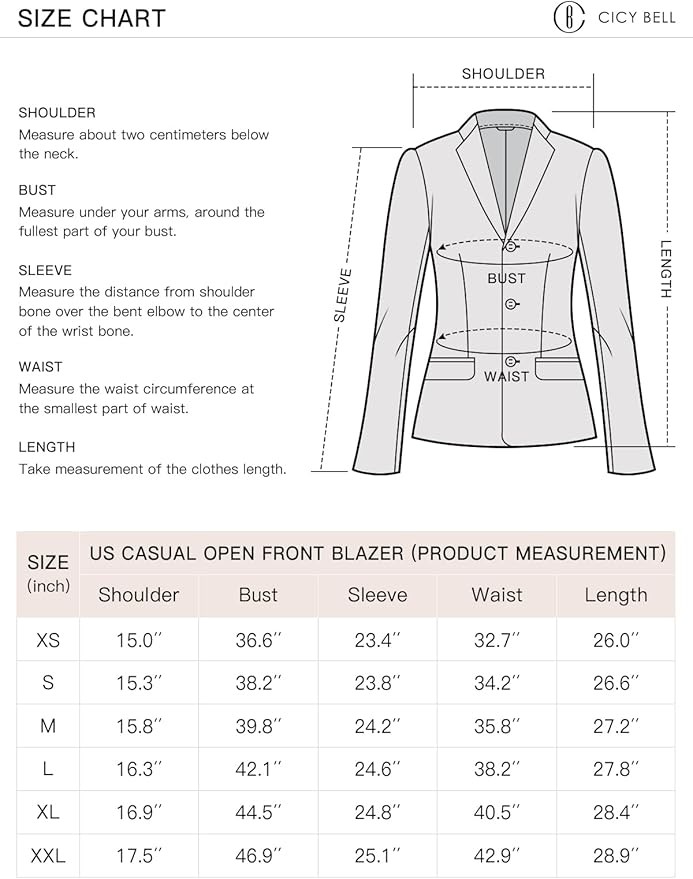 Cicy Bell Womens Casual Blazers Open Front Long Sleeve Work Office Suit Jackets Blazer – photo 5 of 5