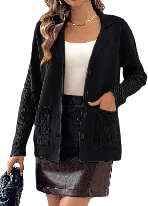 Kate Kasin Women Sweater Blazer Long Sleeve Open Front Work Office Business Jacket Knit Blazer Sweater Coat S-2XL