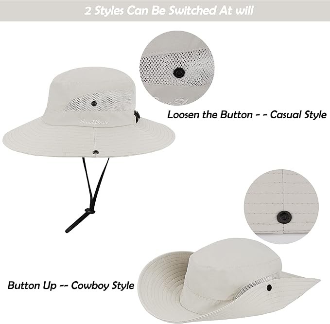 Women's Outdoor UV-Protection-Foldable Sun-Hats Mesh Wide-Brim Beach Fishing Hat with Ponytail-Hole – photo 3 of 5