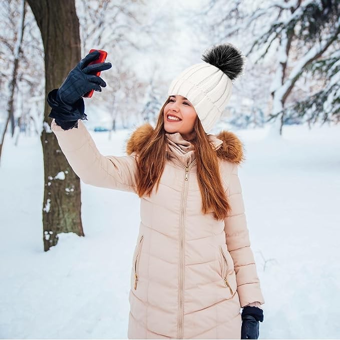 Winter Wear Lined Purple Beanie for Women Warm Winter Hats Cap for Womens Girl Soft Pom Pom Hat, Birthday for Women.