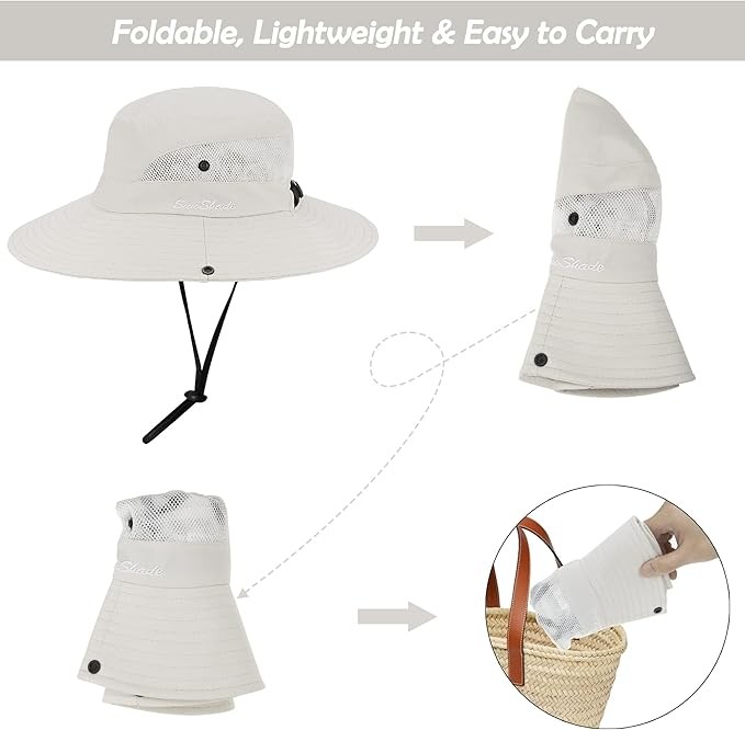 Women's Outdoor UV-Protection-Foldable Sun-Hats Mesh Wide-Brim Beach Fishing Hat with Ponytail-Hole – photo 2 of 5