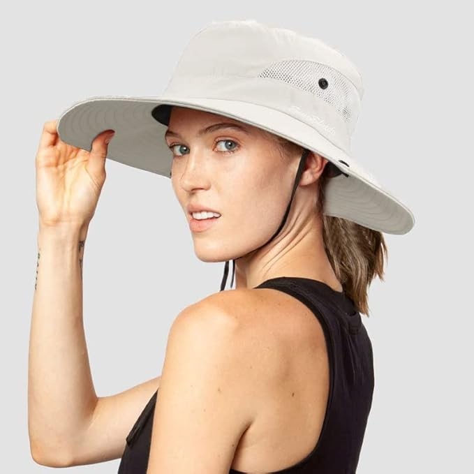 Women's Outdoor UV-Protection-Foldable Sun-Hats Mesh Wide-Brim Beach Fishing Hat with Ponytail-Hole – photo 5 of 5