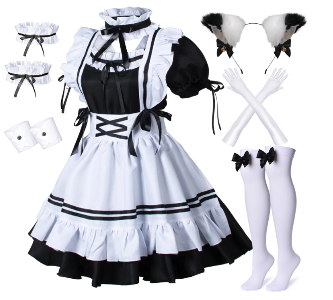 Anime French Maid Apron Lolita Fancy Dress Cosplay Size :S -5XL