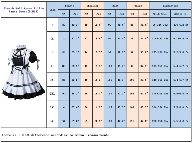 Anime French Maid Apron Lolita Fancy Dress Cosplay Size :S -5XL – photo 4 of 4