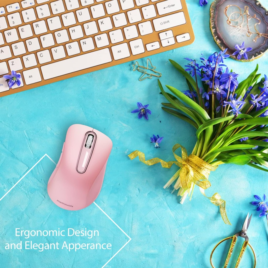 memzuoix 2.4G Wireless Mouse, 1200 DPI Mobile Optical Cordless Mouse with USB Receiver, Portable Computer Mice Wireless Mouse for Laptop, PC, Desktop, MacBook, 5 Buttons (Pink) – photo 3 of 5