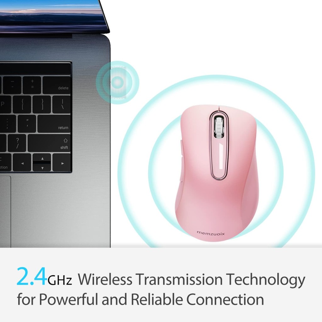 memzuoix 2.4G Wireless Mouse, 1200 DPI Mobile Optical Cordless Mouse with USB Receiver, Portable Computer Mice Wireless Mouse for Laptop, PC, Desktop, MacBook, 5 Buttons (Pink) – photo 4 of 5
