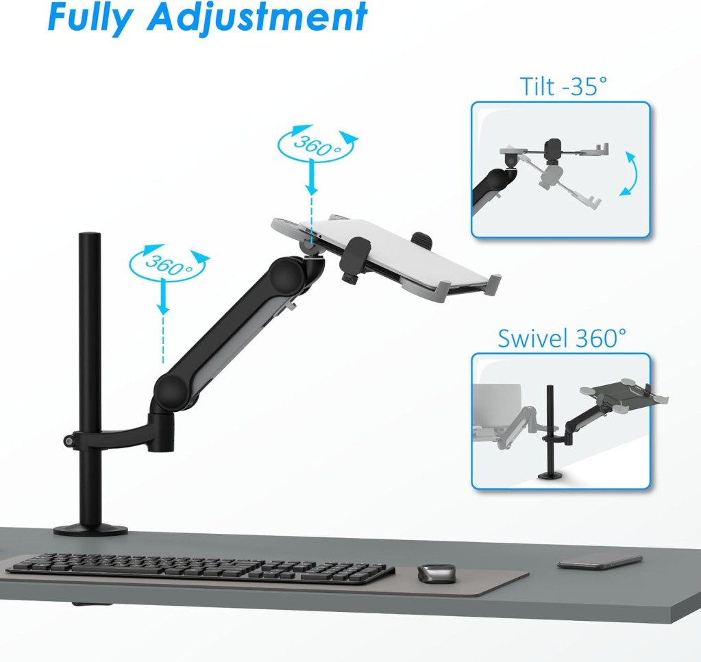 Gas Spring Laptop Mount with Adjustable Notebook Holder, Fits 13.1"-16" Laptop, Height Adjustable Laptop Stand for Desk Supports 2.2~12.1 lbs, Full Motion Accessories - Black – photo 4 of 5