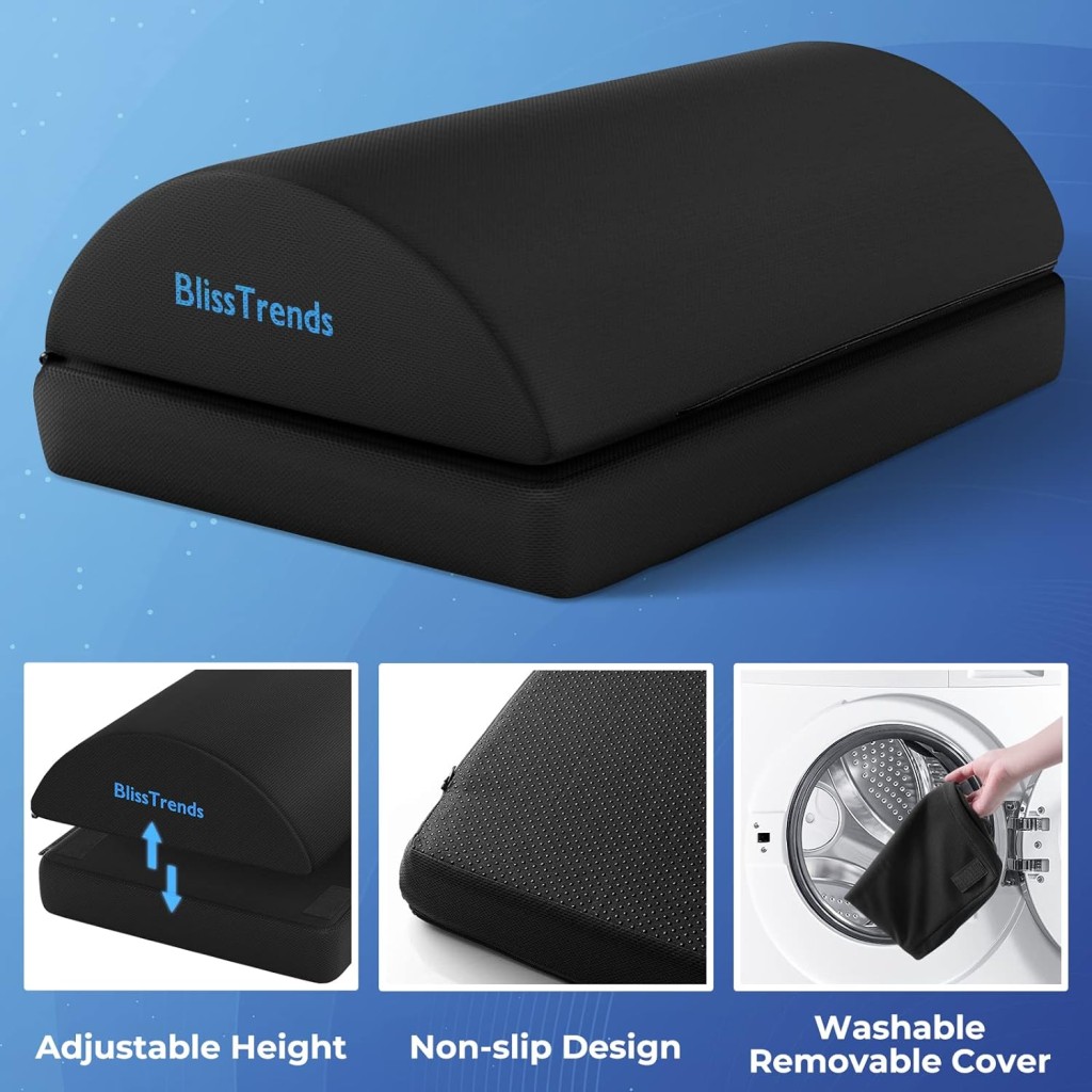 BlissTrends Foot Rest for Under Desk at Work-Versatile Foot Stool with Washable Cover-Comfortable Footrest with 2 Adjustable Heights for Car,Home and Office to Relieve Back,Lumbar,Knee Pain-Black – photo 2 of 5
