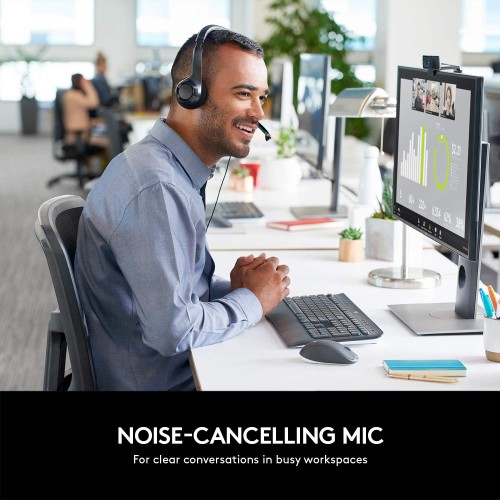 Logitech H390 Wired Headset for PC/Laptop, Stereo Headphones with Noise Cancelling Microphone, USB-A, in-Line Controls for Video Meetings, Music, Gaming and Beyond - Black
