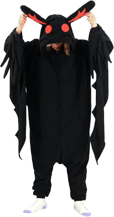 Mothman Costume Halloween Onesie Adult Pajamas Cosplay Animal Homewear Sleepwear Jumpsuit Costume for Women Men