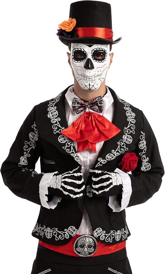 Spooktacular Creations 4 Pcs Halloween Day of the Dead Costume Accessories Set for Men Including 1 Pair of Skeleton Gloves, 1 Men’s Hat and 1 Bow Tie for Halloween Cosplay Party – photo 3 of 5