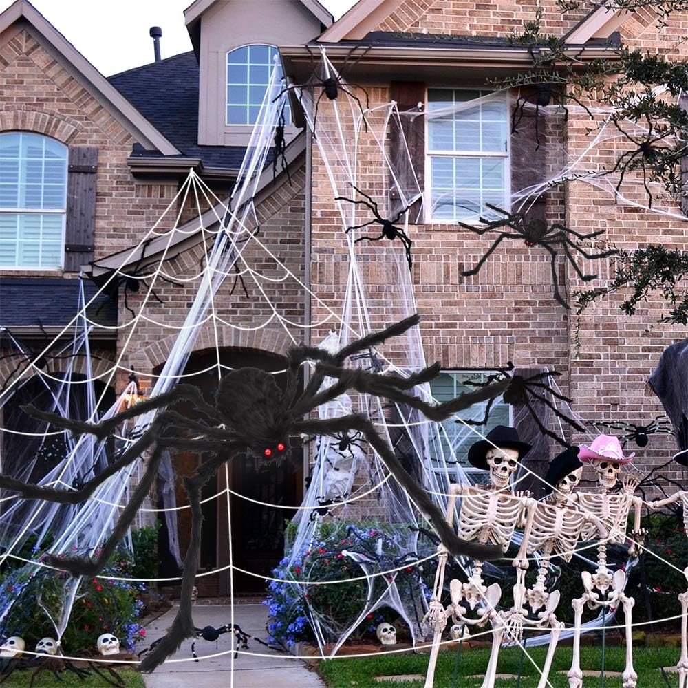 200" Halloween Spider Web + 59" Giant Spider Decorations Fake Spider with Triangular Huge Spider Web for Indoor Outdoor Halloween Decorations Yard Home Costumes Parties Haunted House Décor – photo 3 of 5