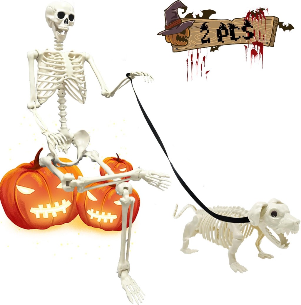 5.4Ft Posable Halloween Skeleton, Full Body Life Size Skeleton with Dog Skeleton for Halloween Spooky Party Props Decor – photo 4 of 5