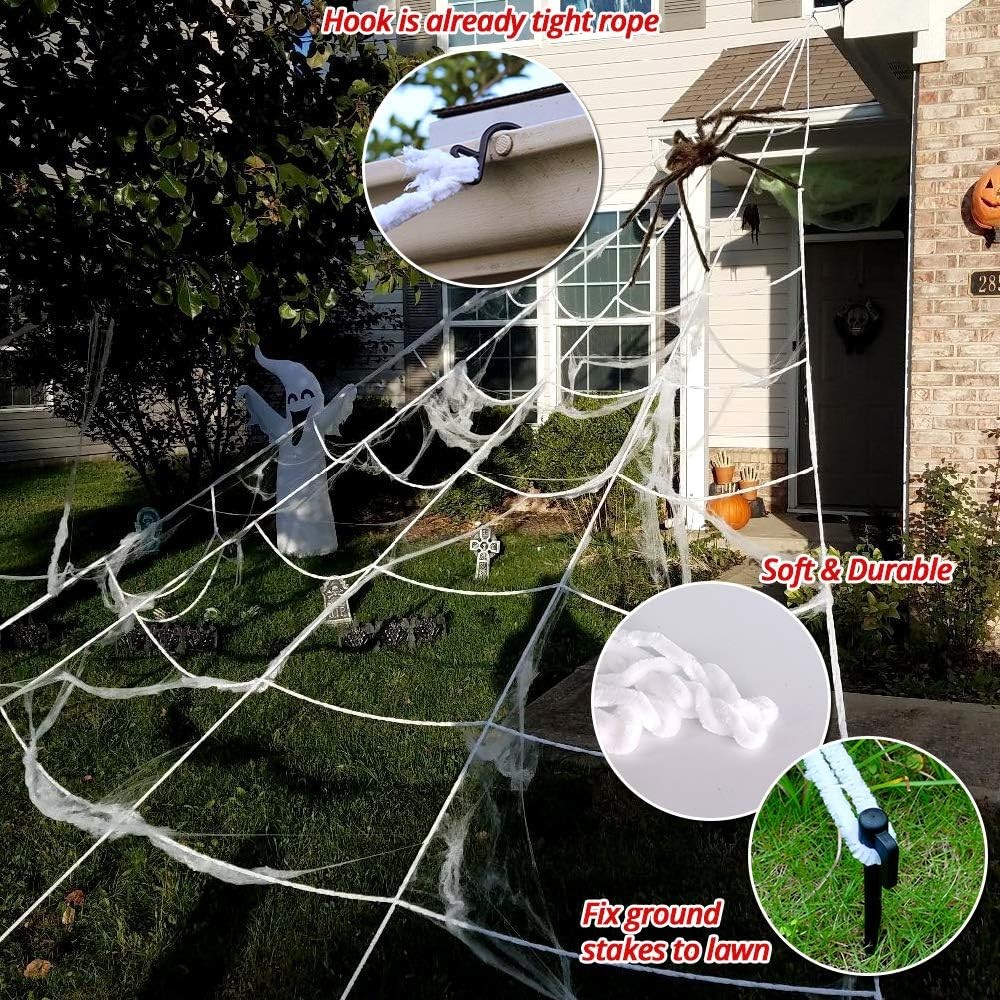 200" Halloween Spider Web + 59" Giant Spider Decorations Fake Spider with Triangular Huge Spider Web for Indoor Outdoor Halloween Decorations Yard Home Costumes Parties Haunted House Décor – photo 5 of 5
