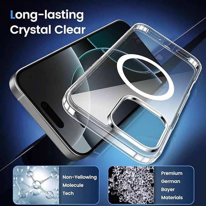 Temdan for iPhone 16 Pro Case Clear, [Compatible with Magsafe][Anti-Yellowing][Military-Grade Protection] Shockproof Slim Magnetic Phone Case for iPhone 16 Pro, Transparent – photo 2 of 5