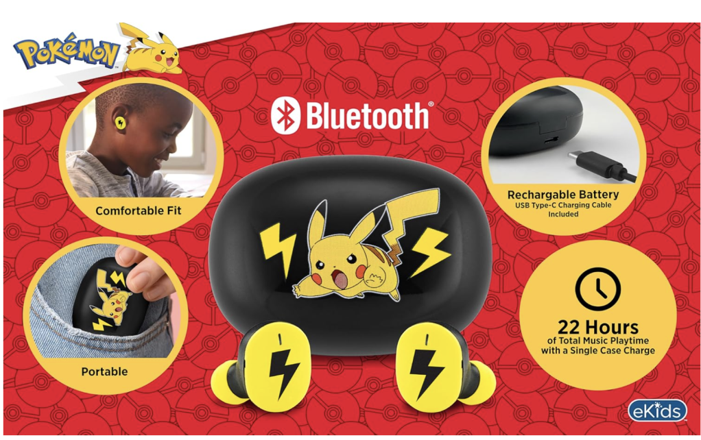 eKids Wireless Earbuds with Microphone, Bluetooth Earbuds (Pokemon) – photo 2 of 2