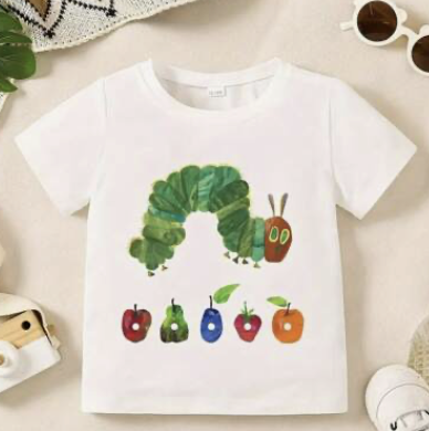 Cartoon Caterpillar & Fruit Print T-Shirt