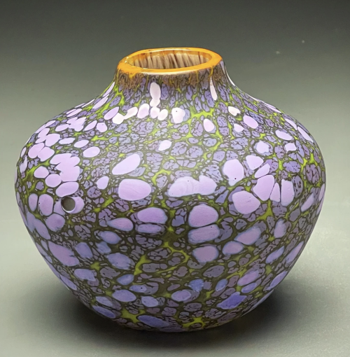 Purple etched hand blown glass vase