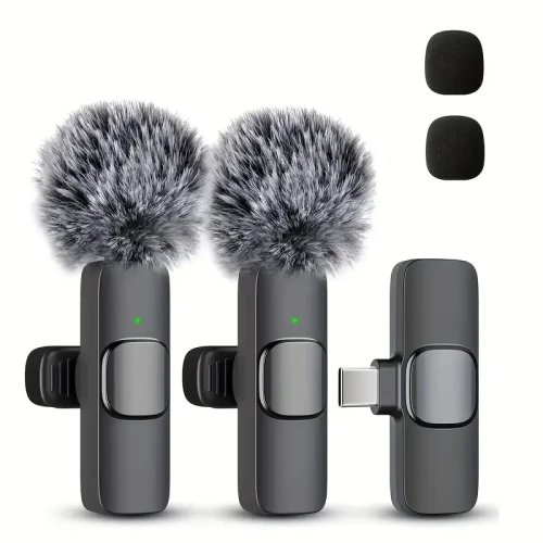 Clip-On Wireless Microphone with Noise Reduction – USB-C, Battery-Powered, Ideal for Live Streaming & Video Conferencing, Black