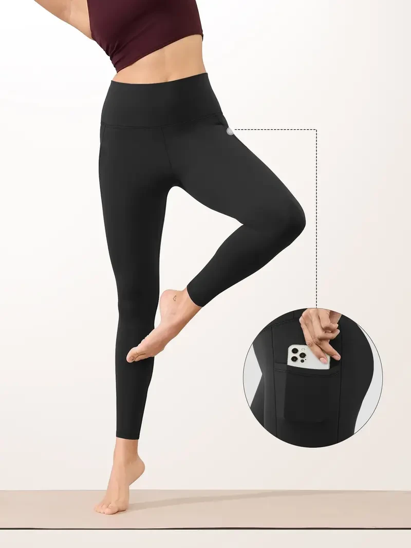 Black 5-Pack Women’s High-Waisted Yoga Pants with Side Pockets – Non-See-Through, Stretchy Active Leggings for Gym, Running & Casual Wear – Soft, Breathable, Machine Washable – photo 2 of 3