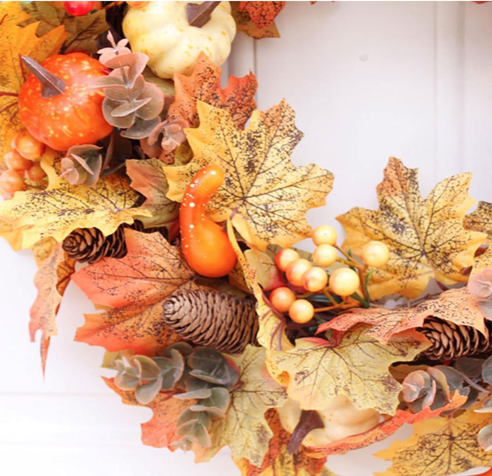 秋用リース　Deluxe Autumn Wreath (Maple Leaves & Pumpkins) – photo 2 of 2