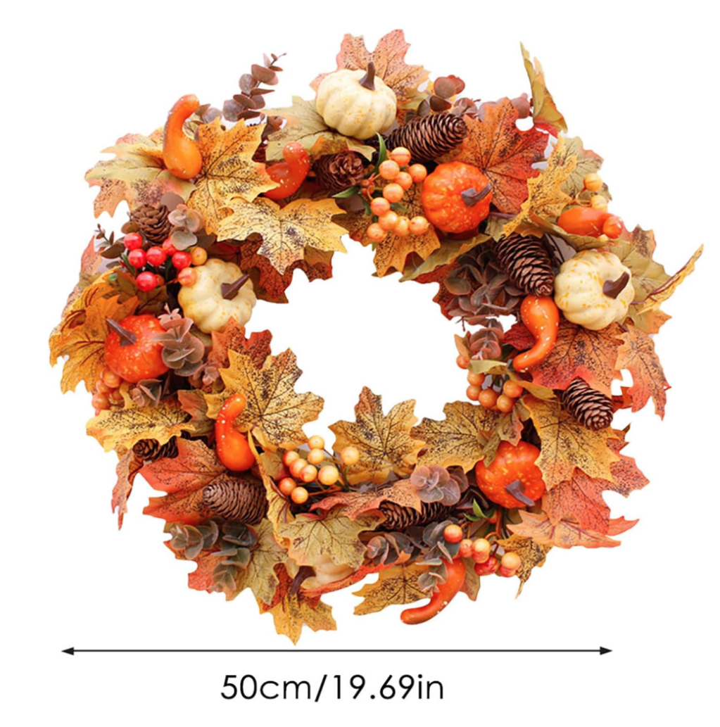 秋用リース　Deluxe Autumn Wreath (Maple Leaves & Pumpkins)