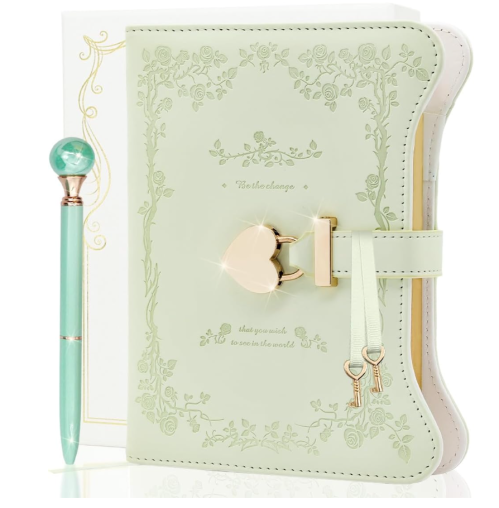 Keyed Notebook, Diary, Light Green
