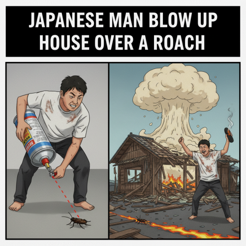 A Japanese man tried to kill a roach but blow up his house.