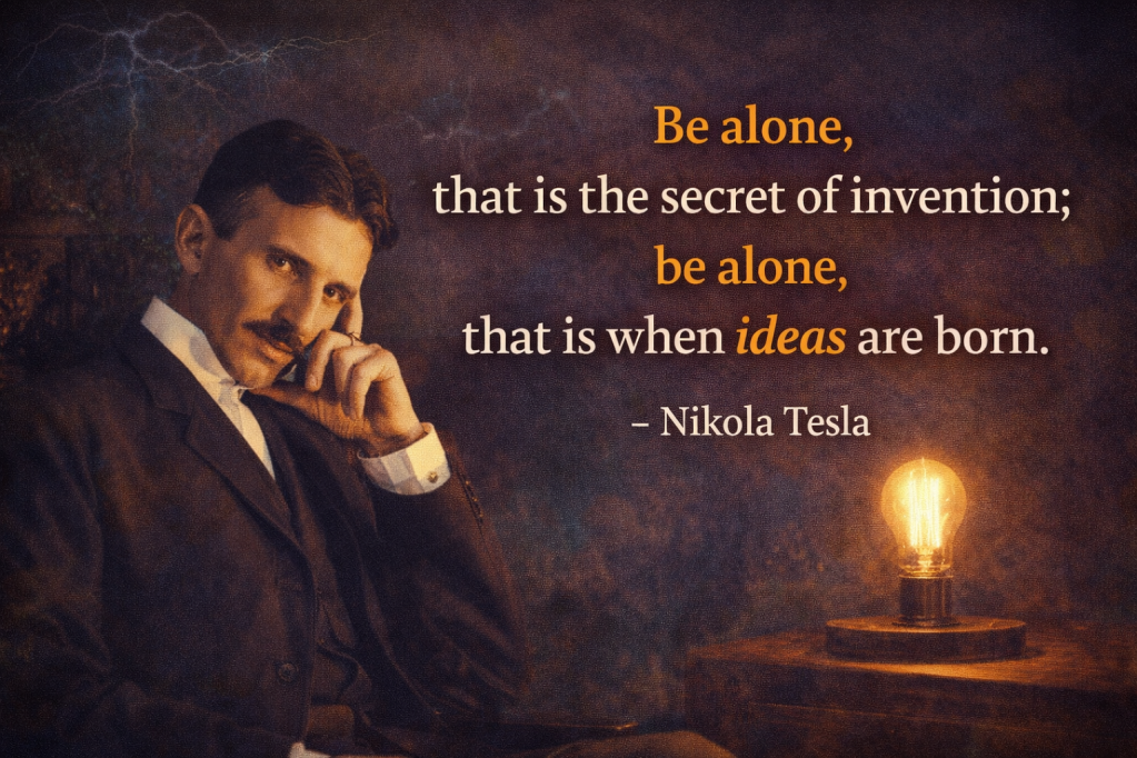 “Be alone, that is the secret of invention; be alone, that is when…