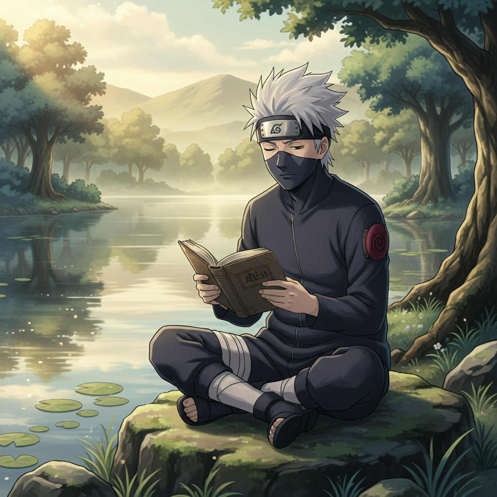 The morning sun warms Kakashi’s face as he sits by the quiet lake,…