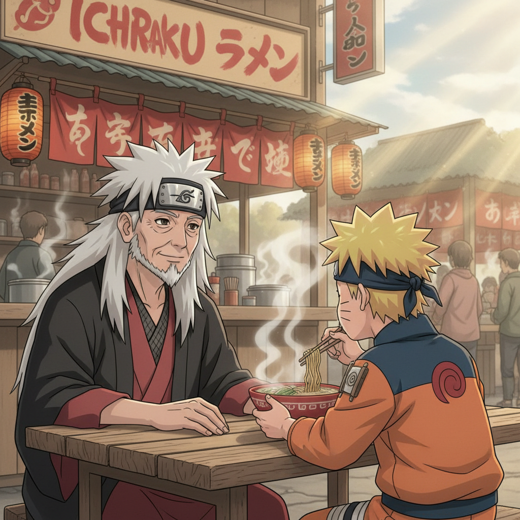 The scent of ramen broth fills the air as Jiraiya observes his…