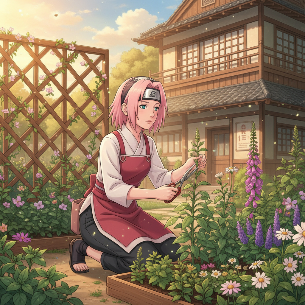 The early morning sun gently warms Sakura's face as she carefully…
