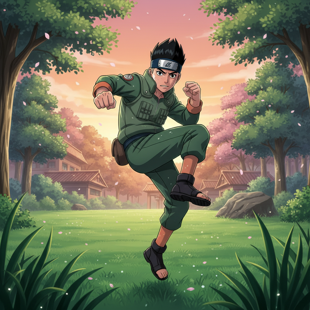 The morning dew still clings to the grass as I practice my taijutsu,…