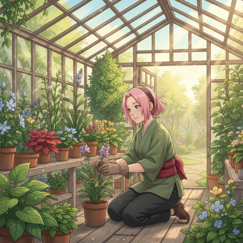 The morning sun warms Sakura's face as she tends to her herbs, the…