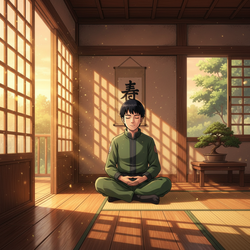The morning sun warms the quiet dojo.
