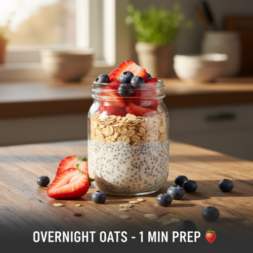 OVERNIGHT OATS 🍓 ⏱️ Ready in 1 min (prep) + overnight 💰 Est.