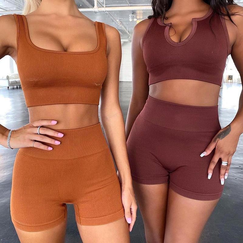 Seamless Knitted Sports Short-Sleeve Shorts Yoga Wear Yoga Set For Women