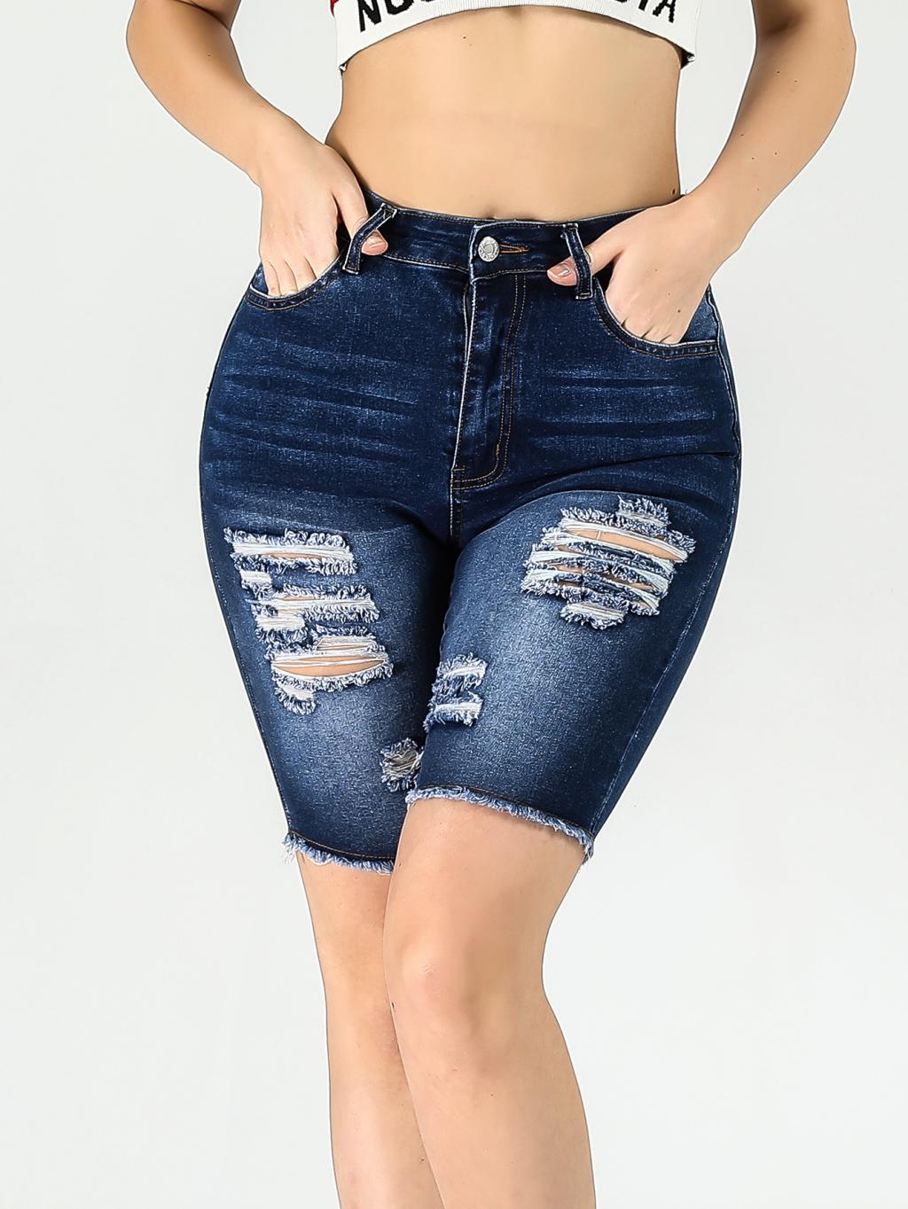 Tight-fit High-waisted Stretchy Versatile Womens Denim Mid-length Pants – photo 3 of 3
