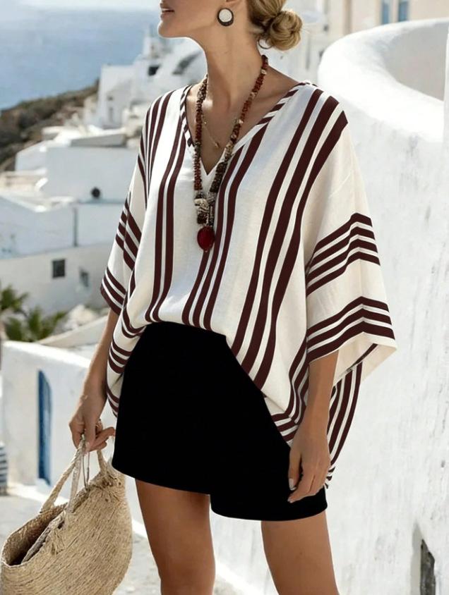 Loose-fit Batwing Sleeve Striped Top T-shirt – photo 3 of 3