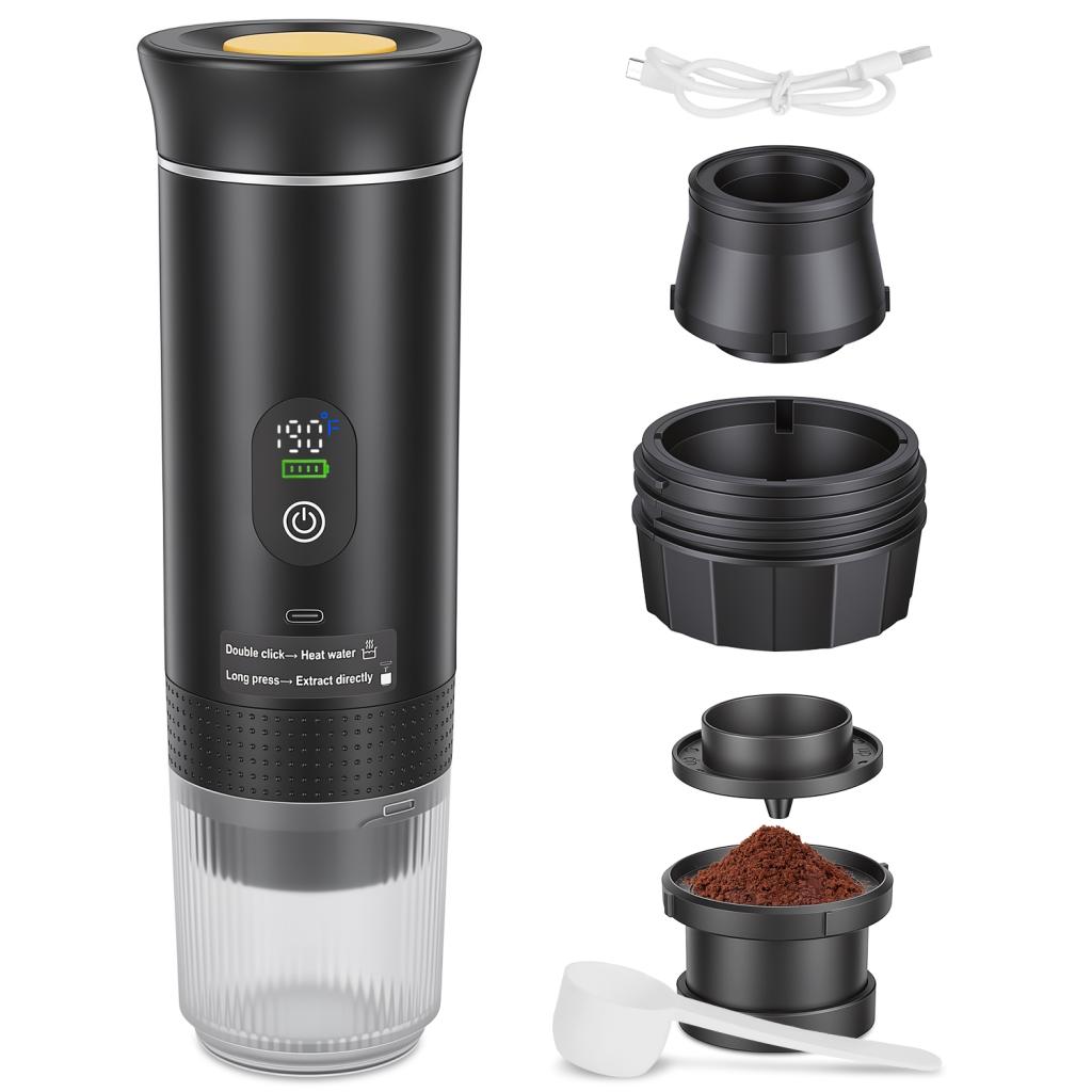 3 In 1 Portable Espresso Machine Cordless Self Heating Coffee Maker With 7500mAh Battery Heating 20Bar Pressure Anti Dry Burn Fit For Ground Coffee Capsules For Camping Hiking RV Home