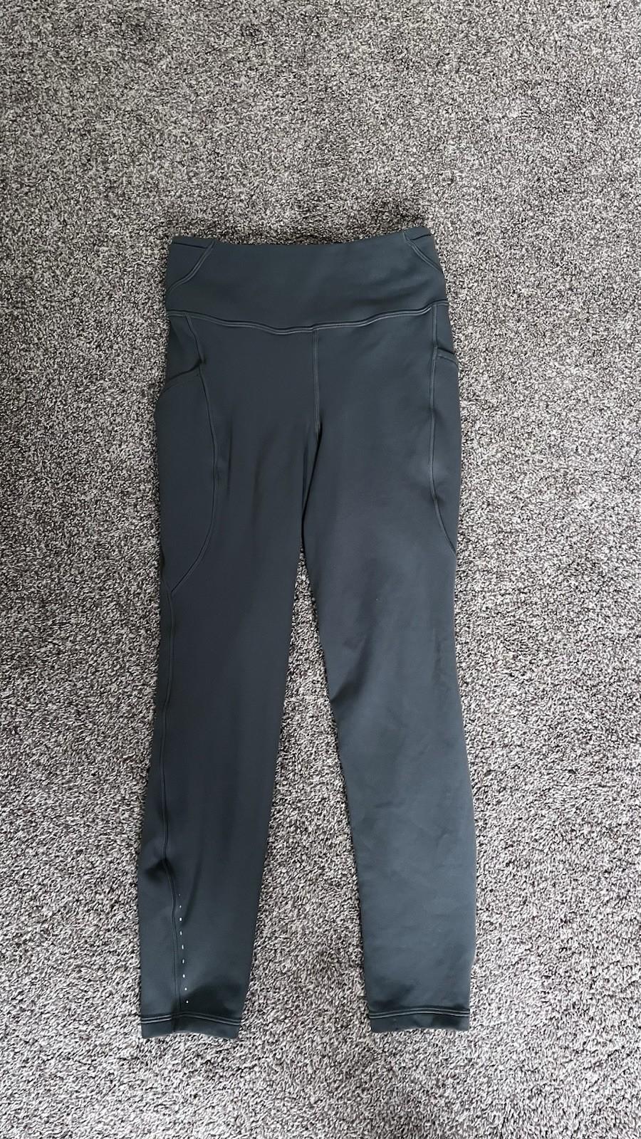 Lululemon Dark Gray High-Rise Ankle Leggings Size 8 Pockets Reflective Accents