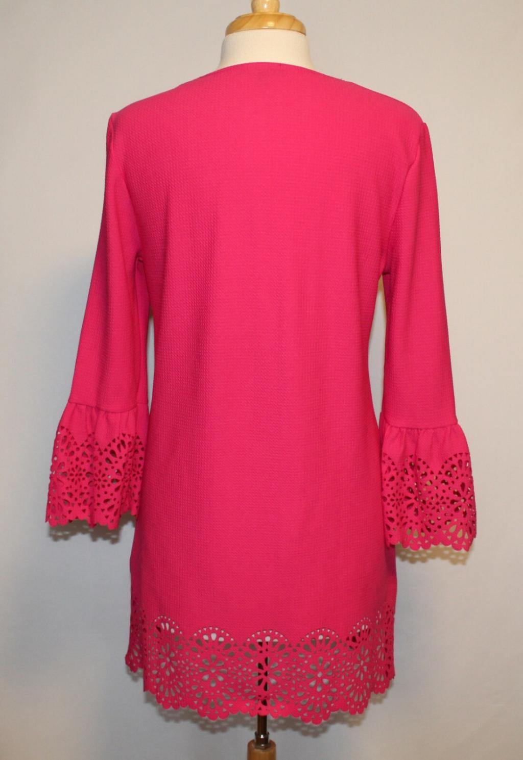 HSN Slinky Brand Azalea Pink Flounce Sleeve Tunic Top with Laser Cut Trim NWT – photo 2 of 3