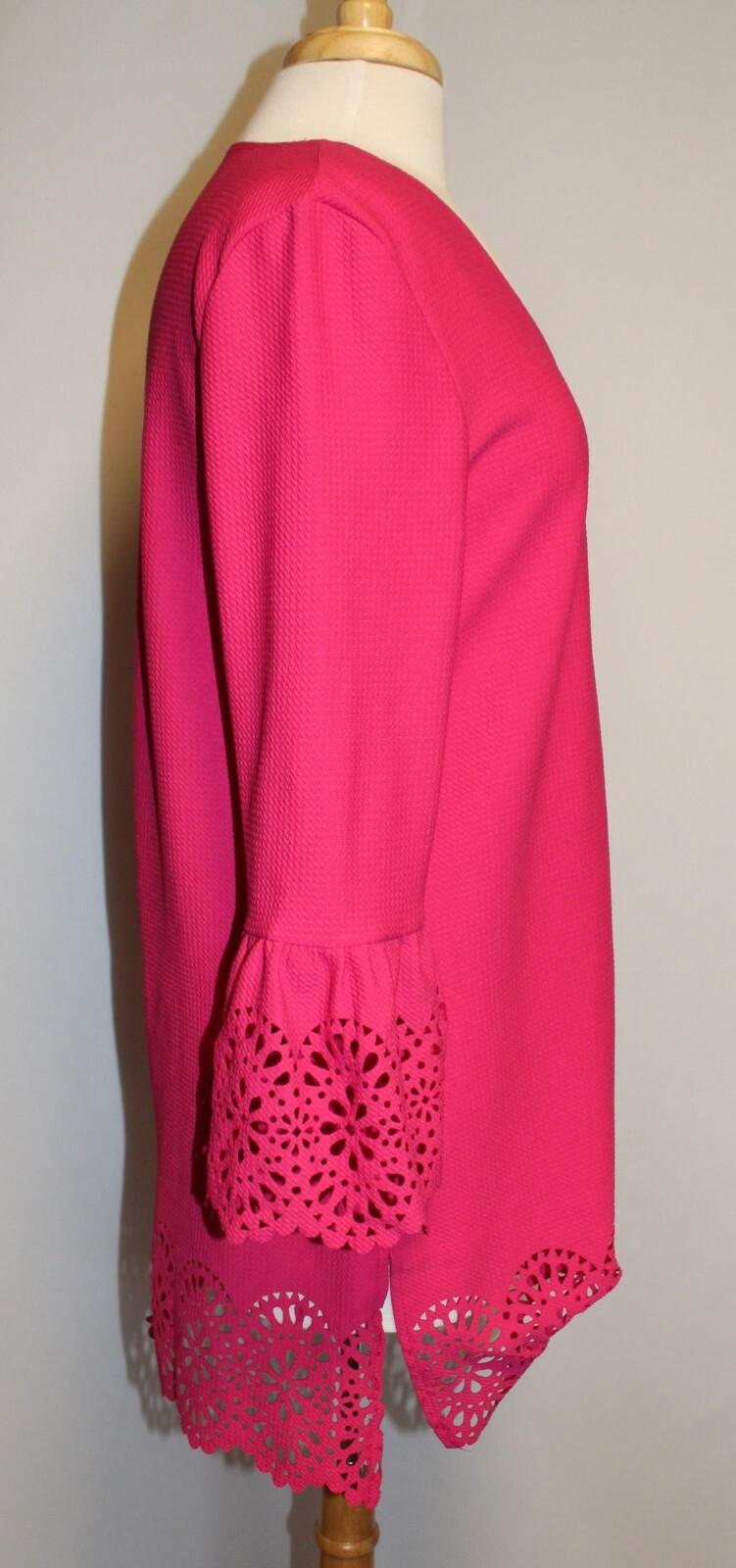 HSN Slinky Brand Azalea Pink Flounce Sleeve Tunic Top with Laser Cut Trim NWT – photo 3 of 3