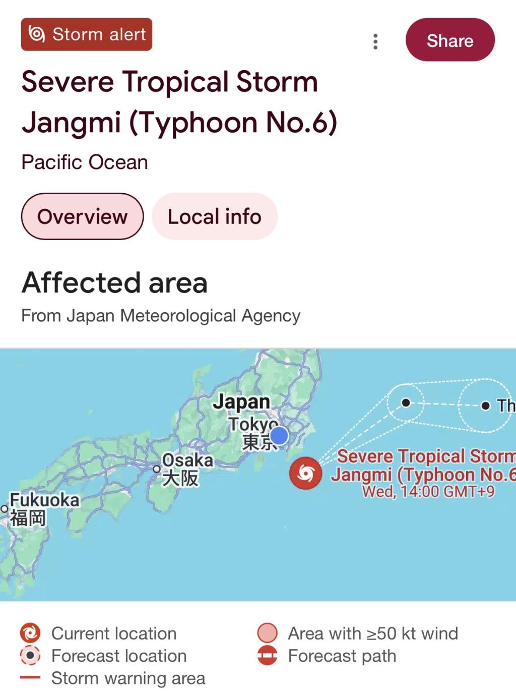 Information about Severe Tropical Storm Jangmi (Typhoon No.6)