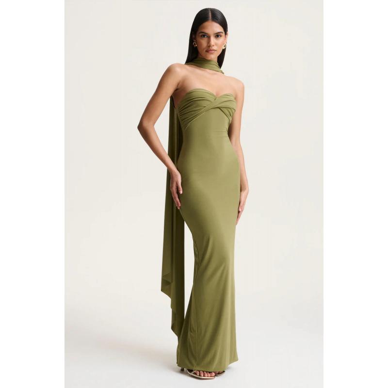 Halter-neck Pleated Knit Wrap Dress Featuring A Twist Detail And A Figure-hugging Fit That Exudes – photo 2 of 3