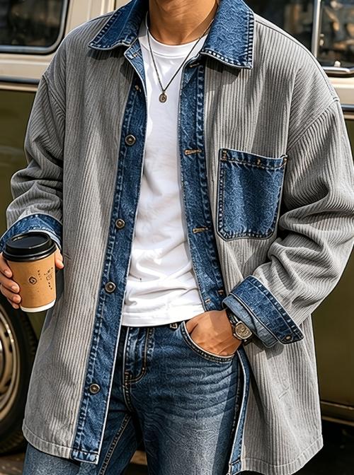 Design-inspired Denim Patch Lapel Coat