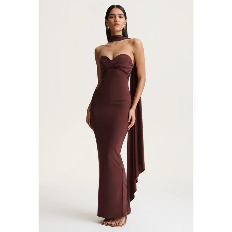 Halter-neck Pleated Knit Wrap Dress Featuring A Twist Detail And A Figure-hugging Fit That Exudes – photo 3 of 3